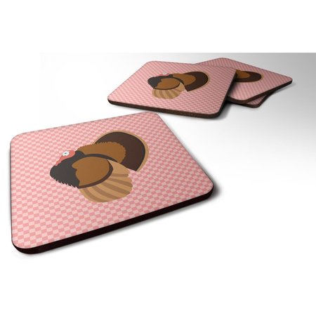 CAROLINES TREASURES Bronze Turkey Pink Check Foam Coaster, Set of 4 BB7986FC